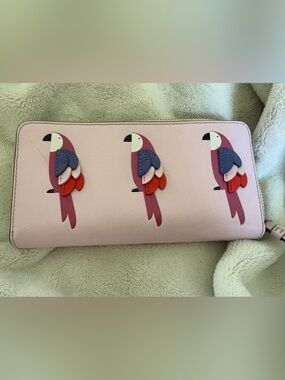 kate spade Pink Parrot Appliqué Zip Wallet